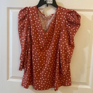 Cute women blouse salmon and white doted